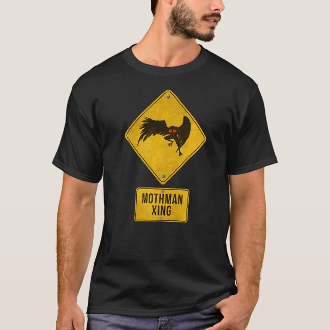 Mothman Crossing Sign Yellow Mothman Xing Sign T-Shirt (Vorderseite)