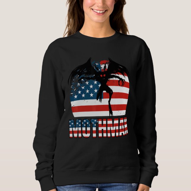 Mothman Cryptid 4. Juli Amerikanische Flagge Sweatshirt (Vorderseite)