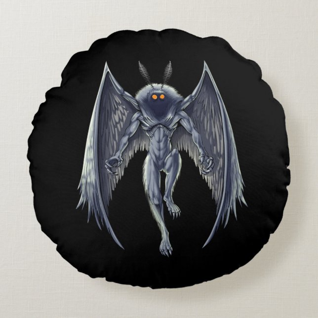 Mothman Cryptid Creature Rundes Kissen (Vorderseite)
