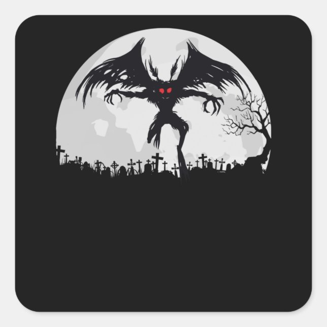 Mothman Moon Cryptid Point Pleasant Gift Quadratischer Aufkleber (Vorderseite)