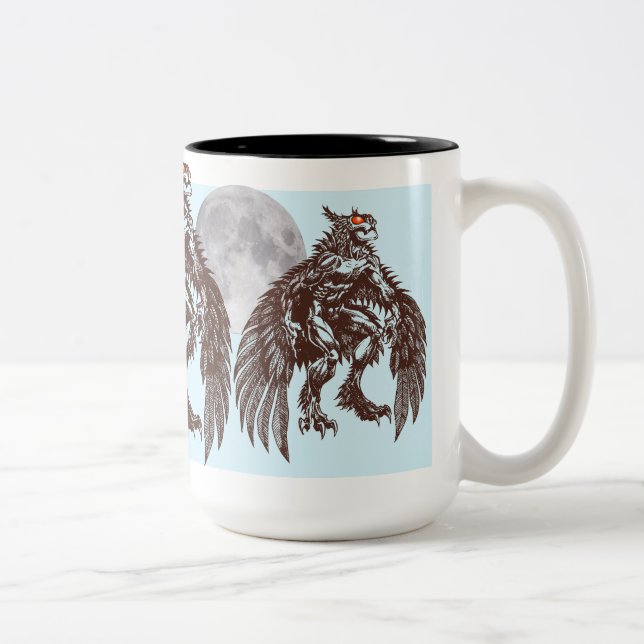 Mothman Nachteulen-große Mond-Tasse Zweifarbige Tasse (Rechts)