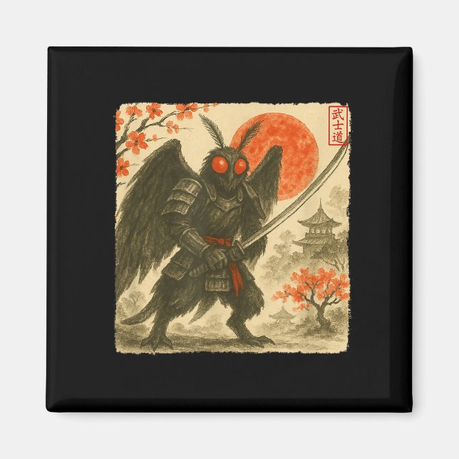 Mothman Samurai Japanese Warrior Costume Sumi-e Ar Magnet (Vorne)