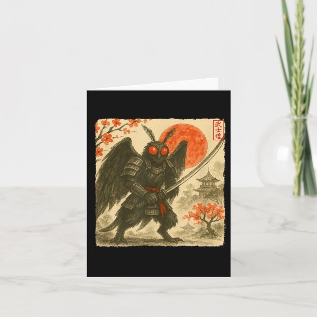 Mothman Samurai Japanischer Krieger Kostüm Sumi-e  Karte (Vorderseite)