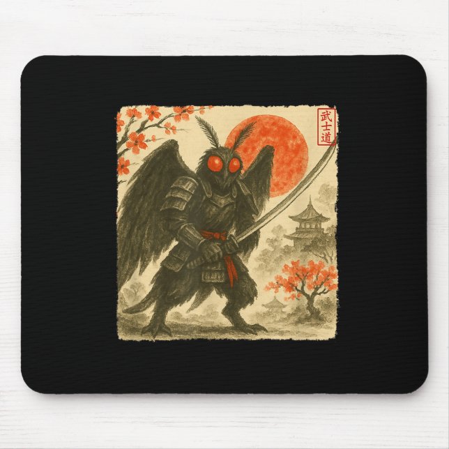 Mothman-Samurai-Japanischer Krieger-Kostüm Sumi-e  Mousepad (Vorne)