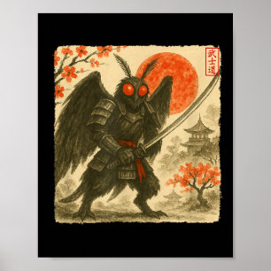 Mothman-Samurai-Japanischer-Krieger-Kostüm Sumi-e  Poster