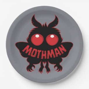Mothman-Silhouette mit roten Augen im mysteriösen Pappteller