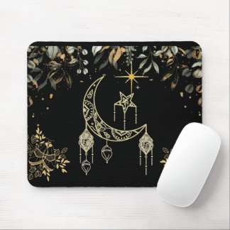 Moths and Moon Celestial Black Mousepad