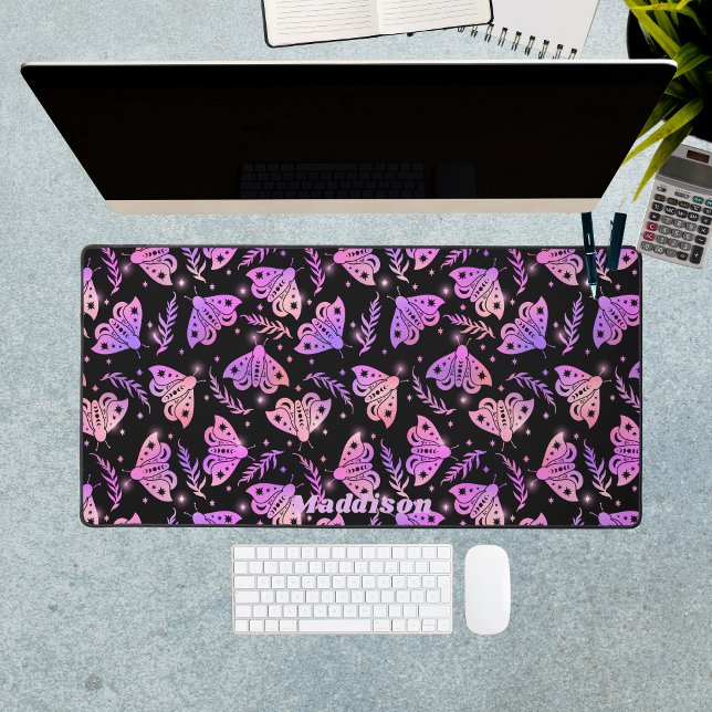 Moths Lila Black Mystical Pattern Individuelle Nam Schreibtischunterlage (Moths Purple Black Mystical Pattern Custom Name Desk Mat
)