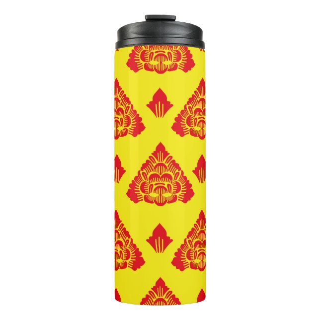 Motif Bali, Indonesien. mit modernen Farben. Vinta Thermosbecher (Vorderseite)