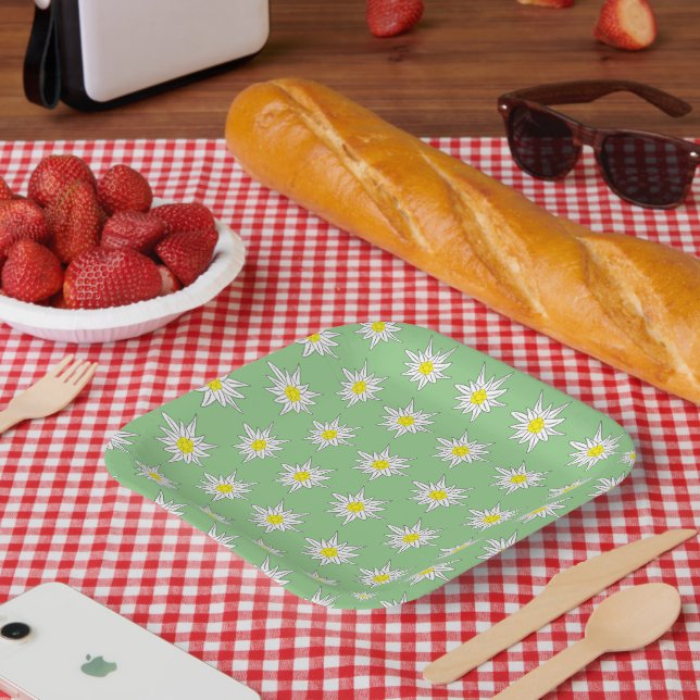 Motif Blume Motif Light Green Square Paper Plate Pappteller (Picknick)