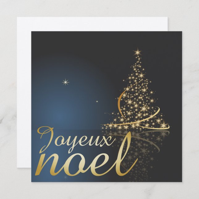 Motif de Noël bleu avec arbre de Noël doré Einladung (Vorne/Hinten)