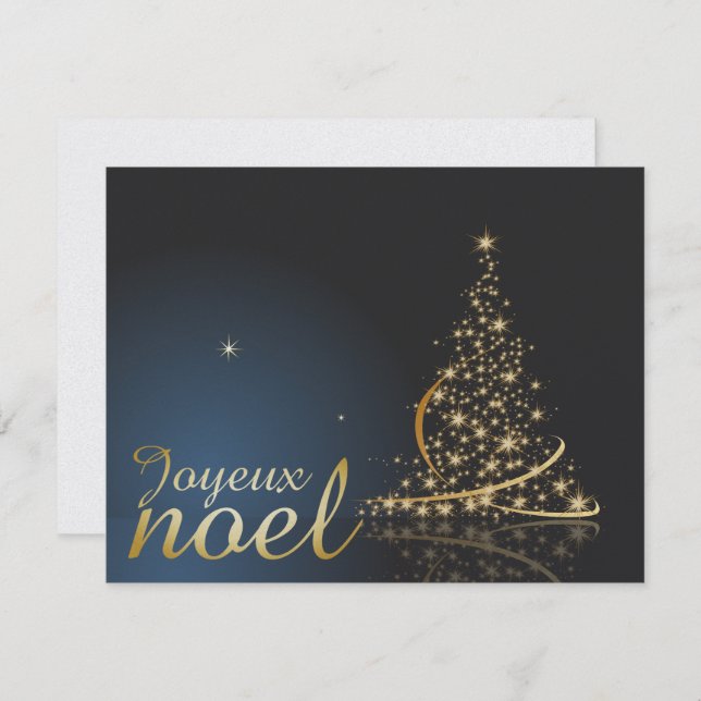 Motif de Noël bleu avec arbre de Noël doré Einladung (Vorne/Hinten)