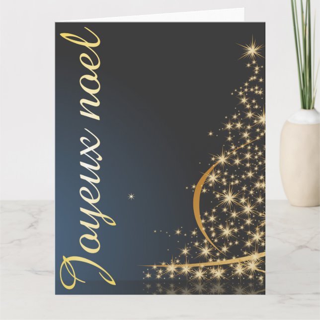 Motif de Noël bleu avec arbre de Noël doré Karte (Vorderseite)
