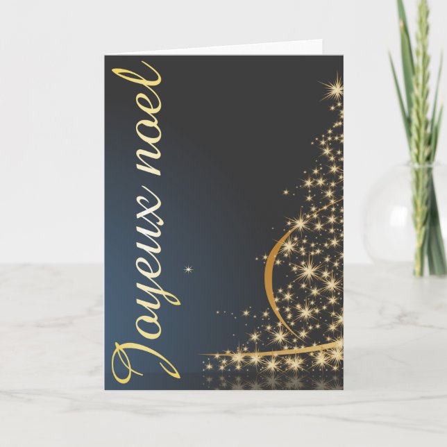 Motif de Noël bleu avec arbre de Noël doré Karte (Vorderseite)