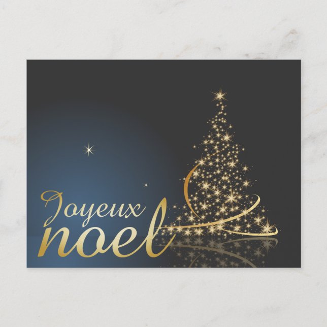 Motif de Noël bleu avec arbre de Noël doré Postkarte (Vorderseite)