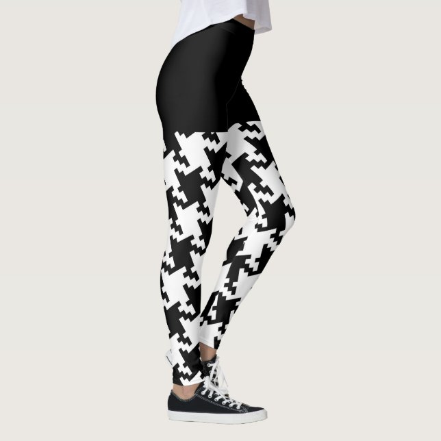 Motif-Dekoration aus Schwarz und Weiß-Hahnentrittm Leggings (Rechts)