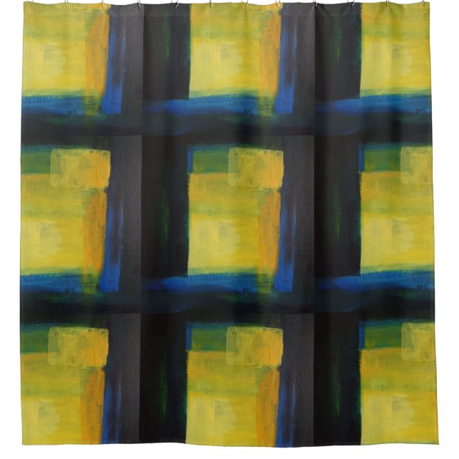 "Motion" Blauer und gelber Duschvorhang (Vorderseite)