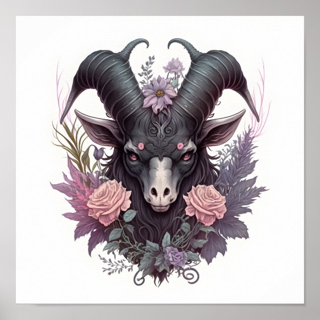 Motiv: Creepy Baphomet with Flowers Poster (Vorne)