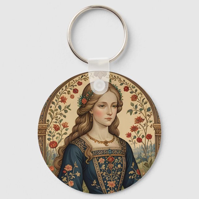 Motiv: Dame im Mittelaltergarten der Renaissance Schlüsselanhänger (Vorderseite)