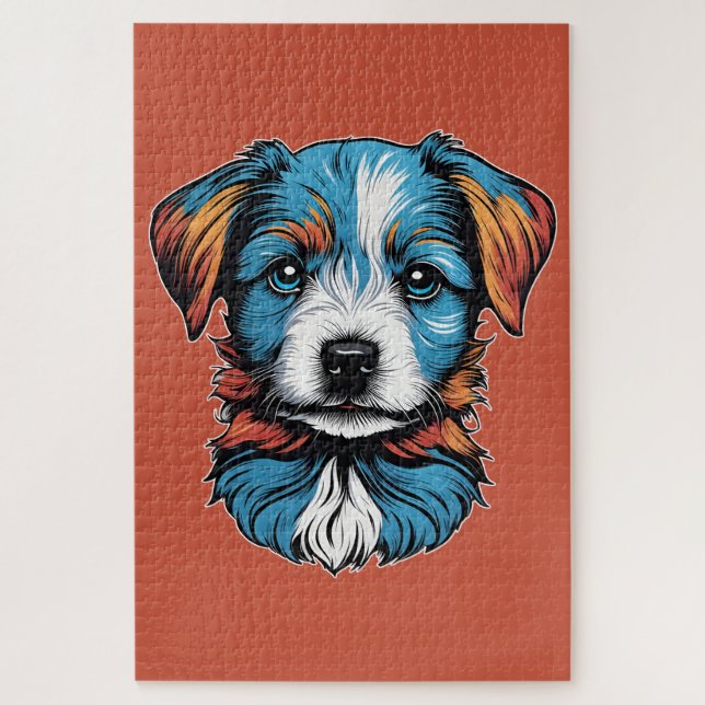 Motiv: Kleiner blauer Hund Puzzle (Vertikal)