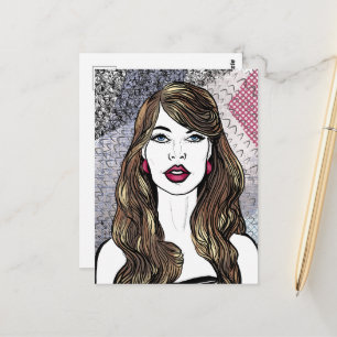 Motiv: Mädchen mit langen, braunen Haaren Postkarte