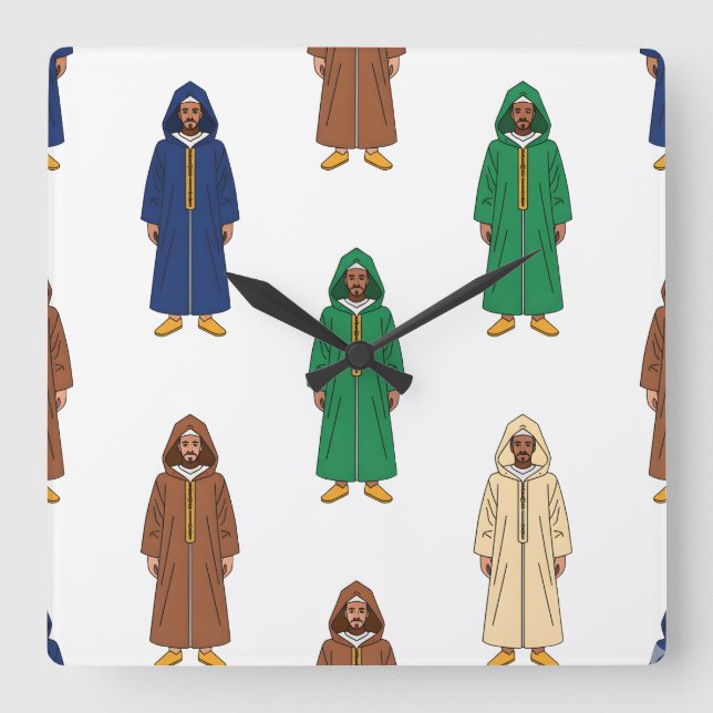Motiv: Marocain Djellaba Quadratische Wanduhr (Vorderseite)