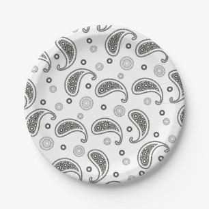 Motiv: Paisley Schwarz-Weiß Pappteller