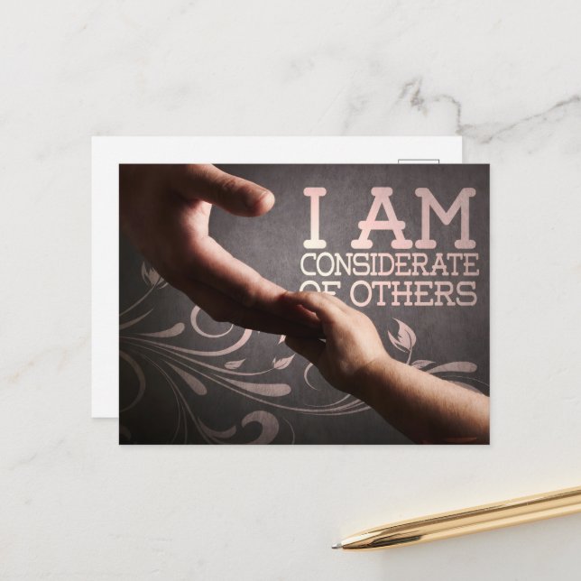 Motivation Affirmation: "Bedenke andere" Postkarte (Vorderseite/Rückseite Beispiel)