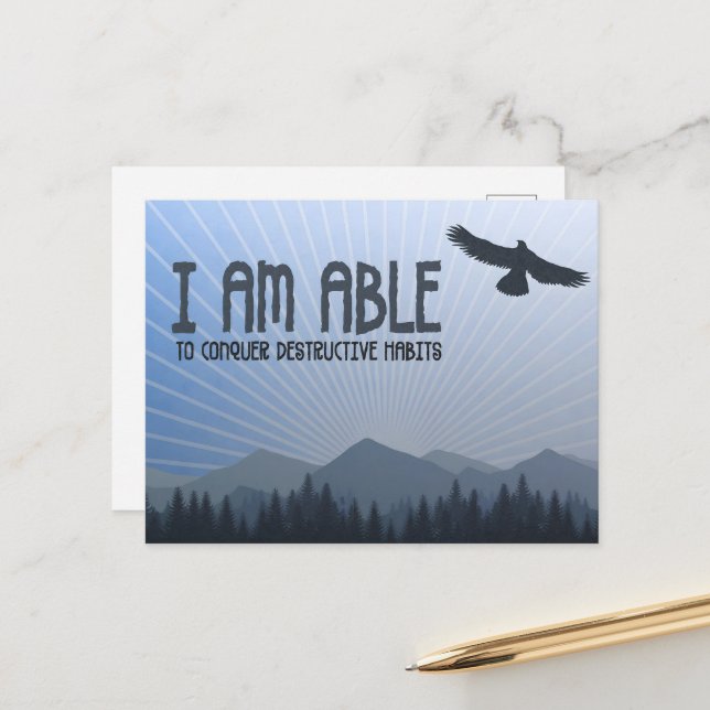 Motivation Affirmation: "Ich bin in der Lage" zu e Postkarte (Vorderseite/Rückseite Beispiel)
