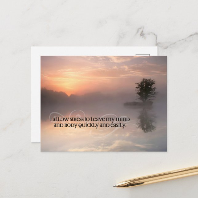 Motivation Affirmation: "Stress verlassen lassen" Postkarte (Vorderseite/Rückseite Beispiel)