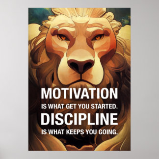 Motivation Discipline Lion Motivierend Quotes Poster