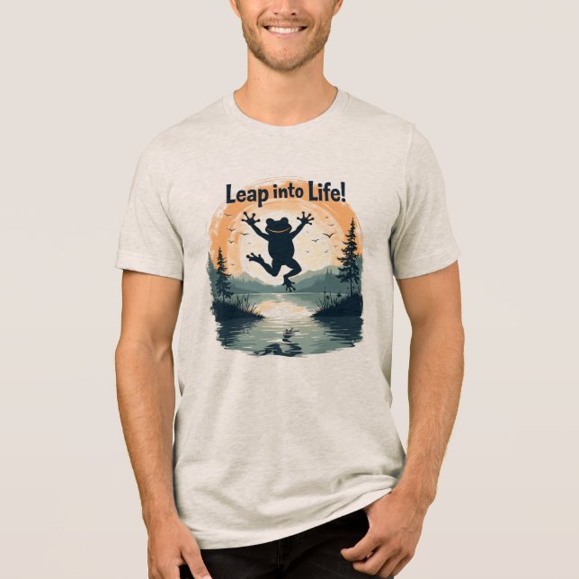 Motivational Frog Leap Into Life Sunrise Nature Qu Tri-Blend Shirt (Vorderseite)