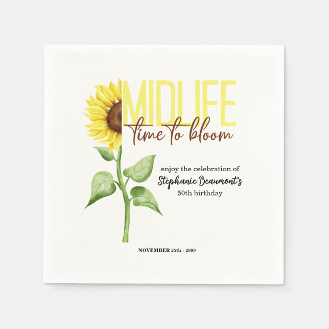 Motivational Midlife Sunflower Bloom 50th Birthday Serviette (Vorderseite)