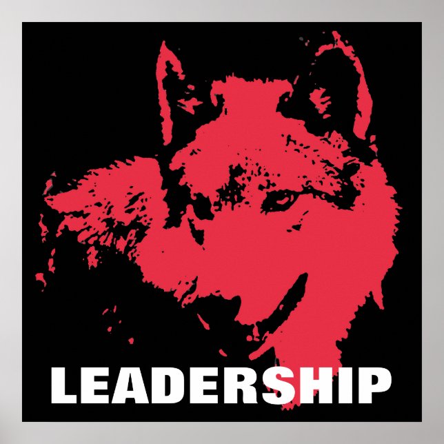 Motivational Pop Art Leadership Wolf Black Red Poster (Vorne)