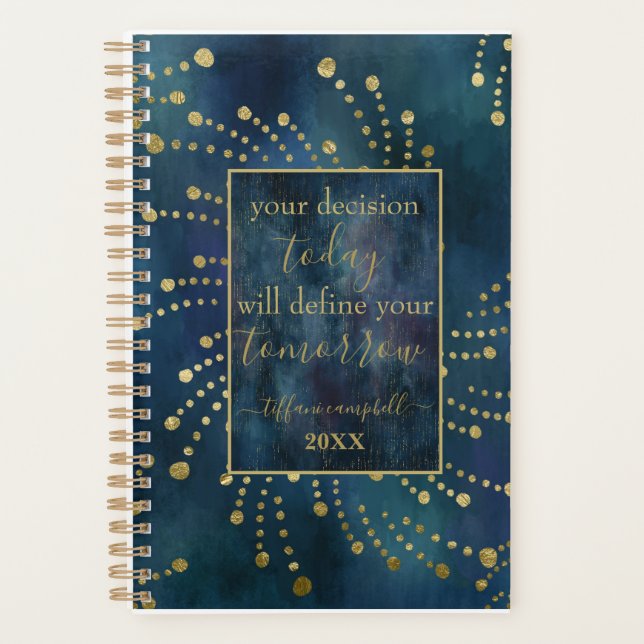 Motivational Quote Blue and Gold Planer (Vorderseite)