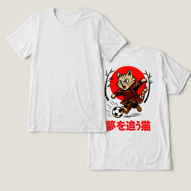 Motivational Samurai Cat - Gift for Anime & Sports Tri-Blend Shirt (Design Vorderseite & Rückseite)