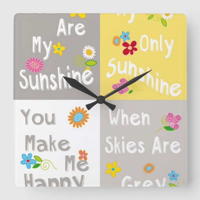 Motivational Sätze der Typography - Collage Quadratische Wanduhr (Vorderseite)