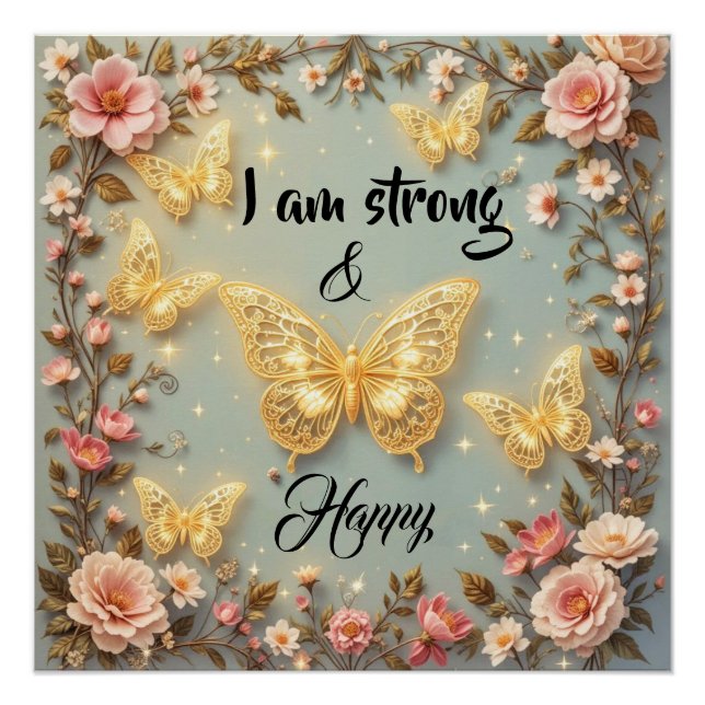 Motivational text with butterflies #2 poster (Vorderseite)