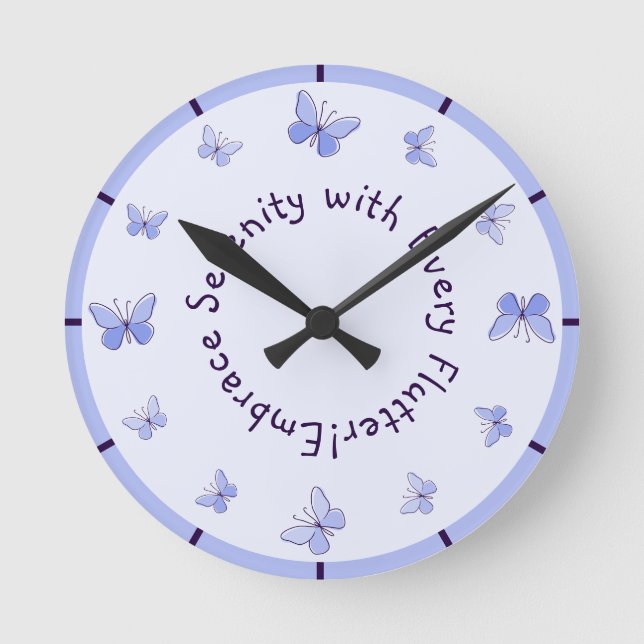 Motivationelles Purple Blue Butterfells Kinderzimm Runde Wanduhr (Vorderseite)