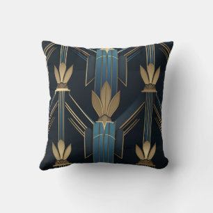 Motive Art Deco Bleus und Golden Kissen
