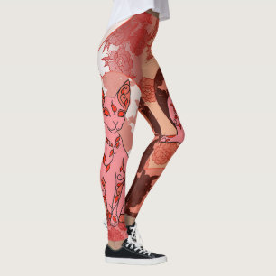 Motive Japanische Katze & Chrysanthemen Leggings