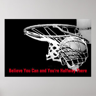 Motivierend Basketball Schwarz-weißes Rotes Kunstw Poster
