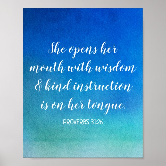 Motivierend Bibel Verse Blue Watercolor Ombre Poster (Vorne)