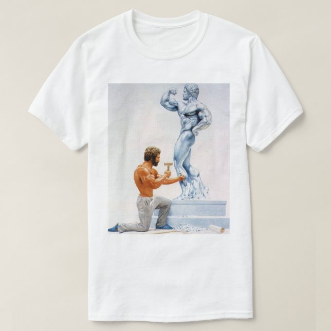 Motivierend Bodybuilding Gym Poster - Bildhauer T-Shirt (Design vorne)