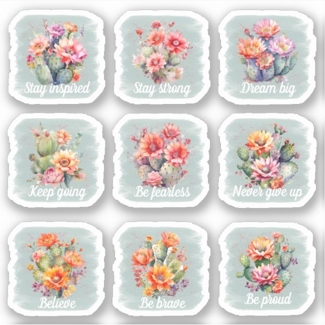 Motivierend Cacti-Sticker-Pack Aufkleber (Vorderseite)
