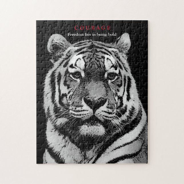 Motivierend Courage Tiger Schwarz-weiß Puzzle (Vertikal)