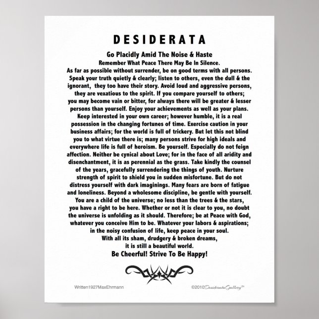 Motivierend Desiderata Gedicht von Max Ehrmann Poster (Vorne)