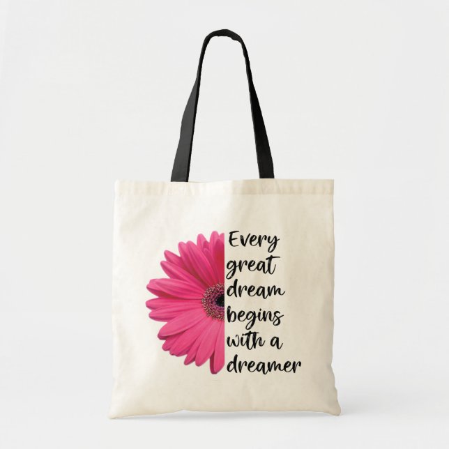 Motivierend Dreamer Pink Daisy Redewendungen Zitat Tragetasche (Vorne)