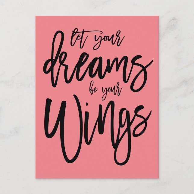 Motivierend Dreams Be Your Wings Script Coral Postkarte (Vorderseite)