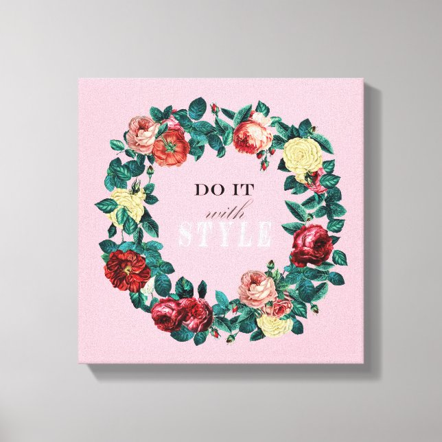Motivierend Elegante Vintage Rose Kranz Leinwanddruck (Vorderseite)